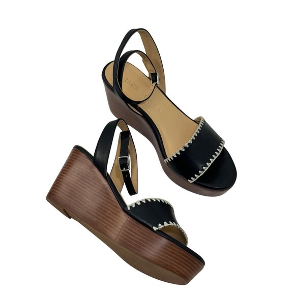 Jack Rogers Women Black Ankle Strap Platform Wedge Sandals SZ 8.5 Flagler Stitch - Picture 13 of 16